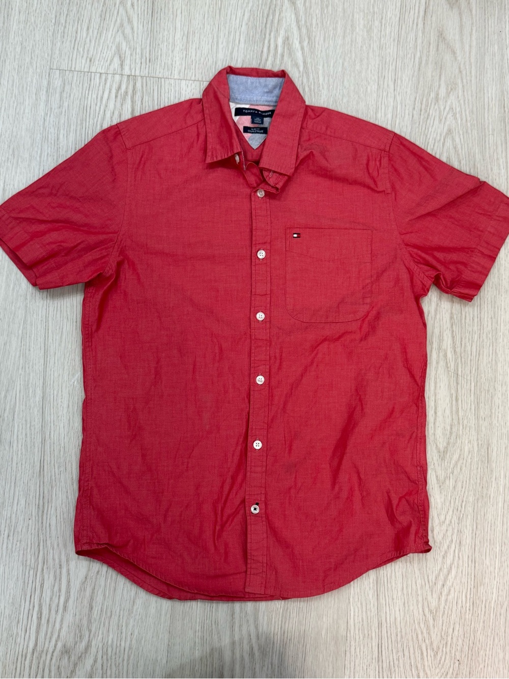 Tommy Hilfiger Bright Red Short-Sleeve Button-Down Shirt